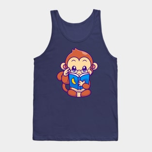 Cute Monkey Reading Book Banana With Glasses Cartoon Tank Top